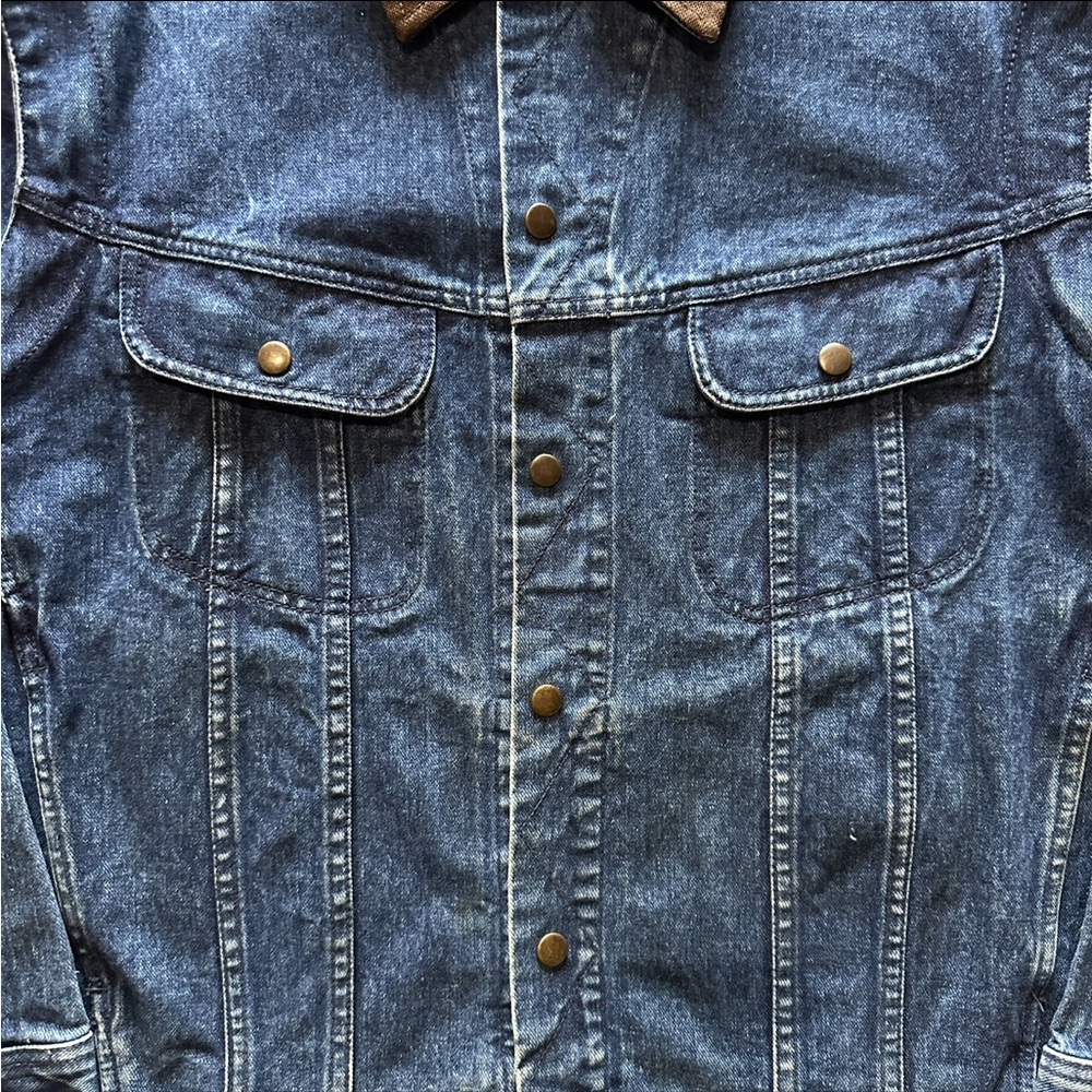 vintage 90s mark's denim jacket with brown canvas elbow patches - Picture 2 of 6